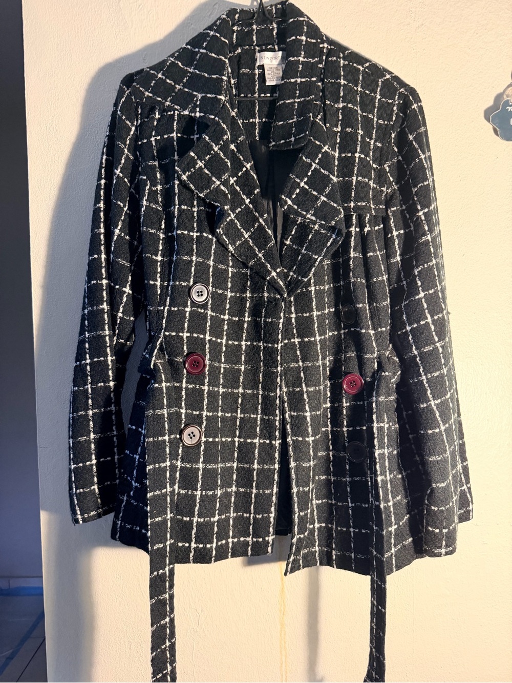 Newport News Black-and-White Windowpane Pea Coat NWOT